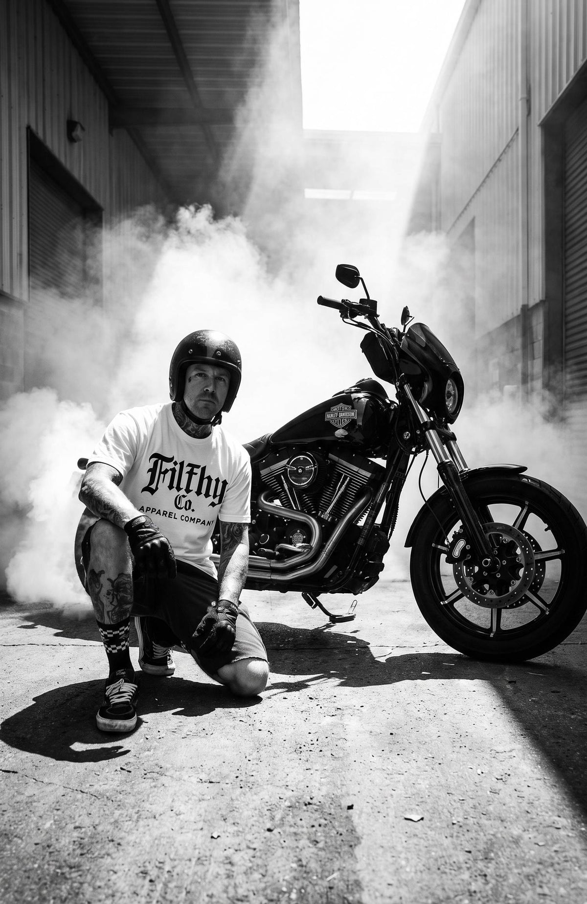 Burnout Tee — black and white smoke campaign